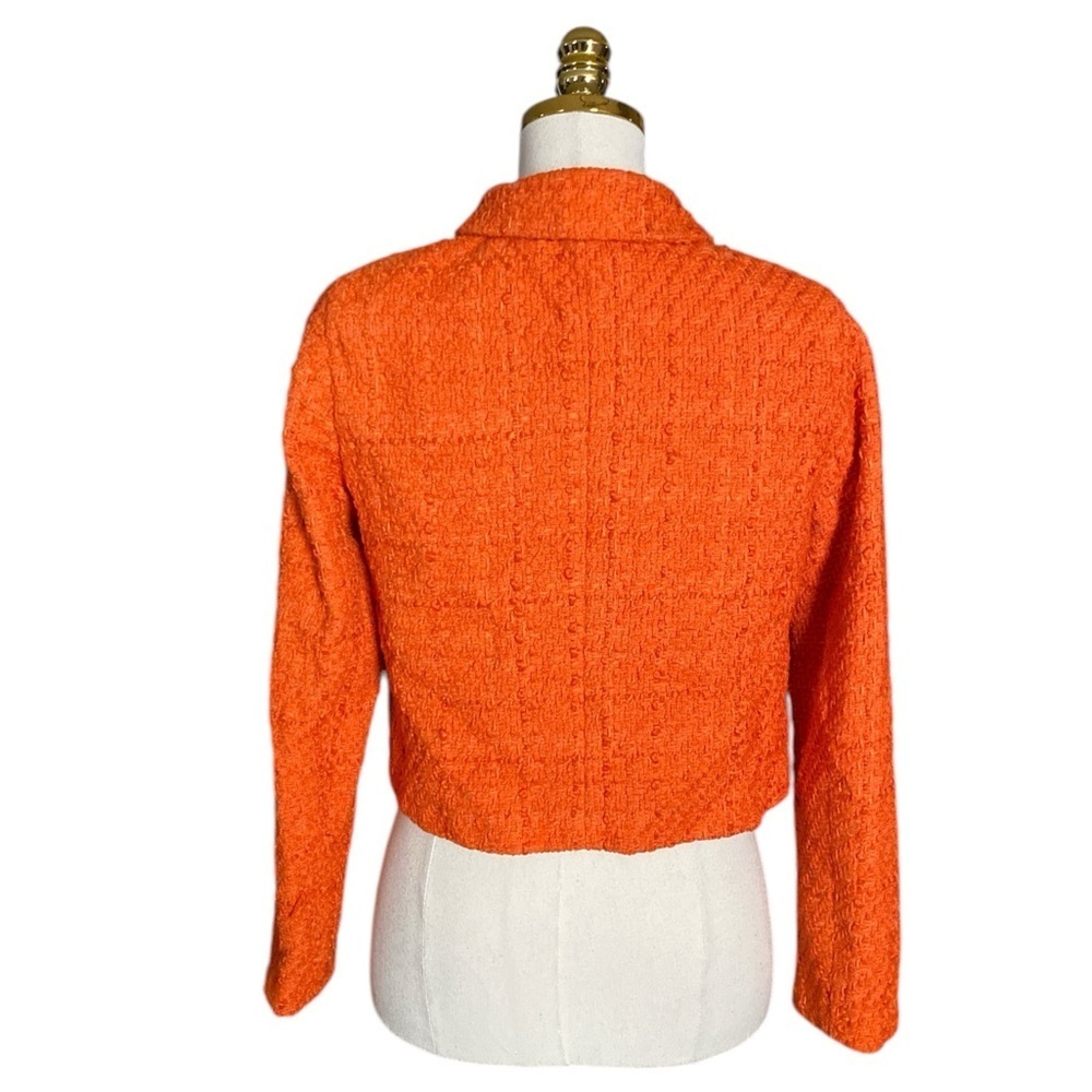 RACHEL ZOE Solid Boucle Orange Cropped Tweed Jacket Women’s Size XS Corpcore - Picture 5 of 8